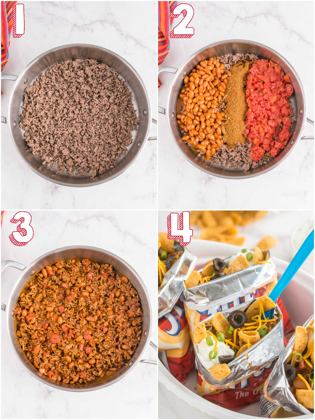 A picture collage of how to make this walking tacos recipe.