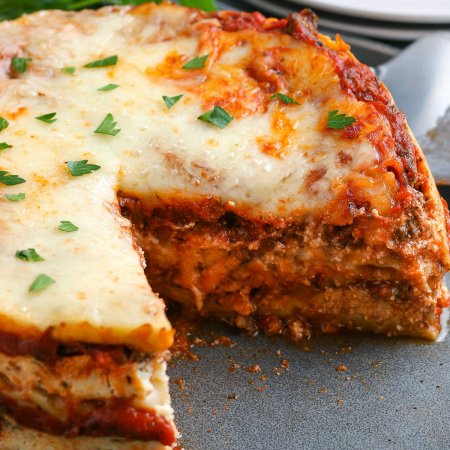 A close up picture of the finished Instant Pot Lasagna.