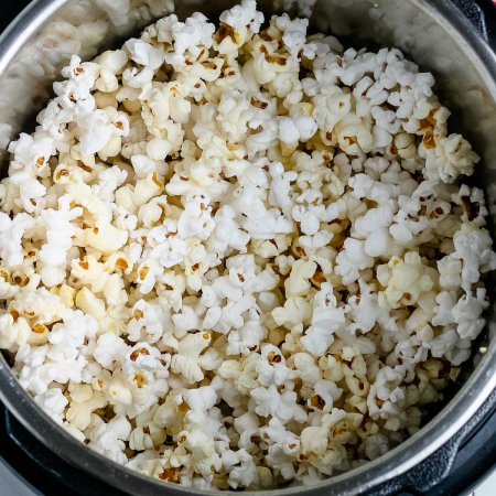 An overhead picture of popcorn in an Instant Pot.