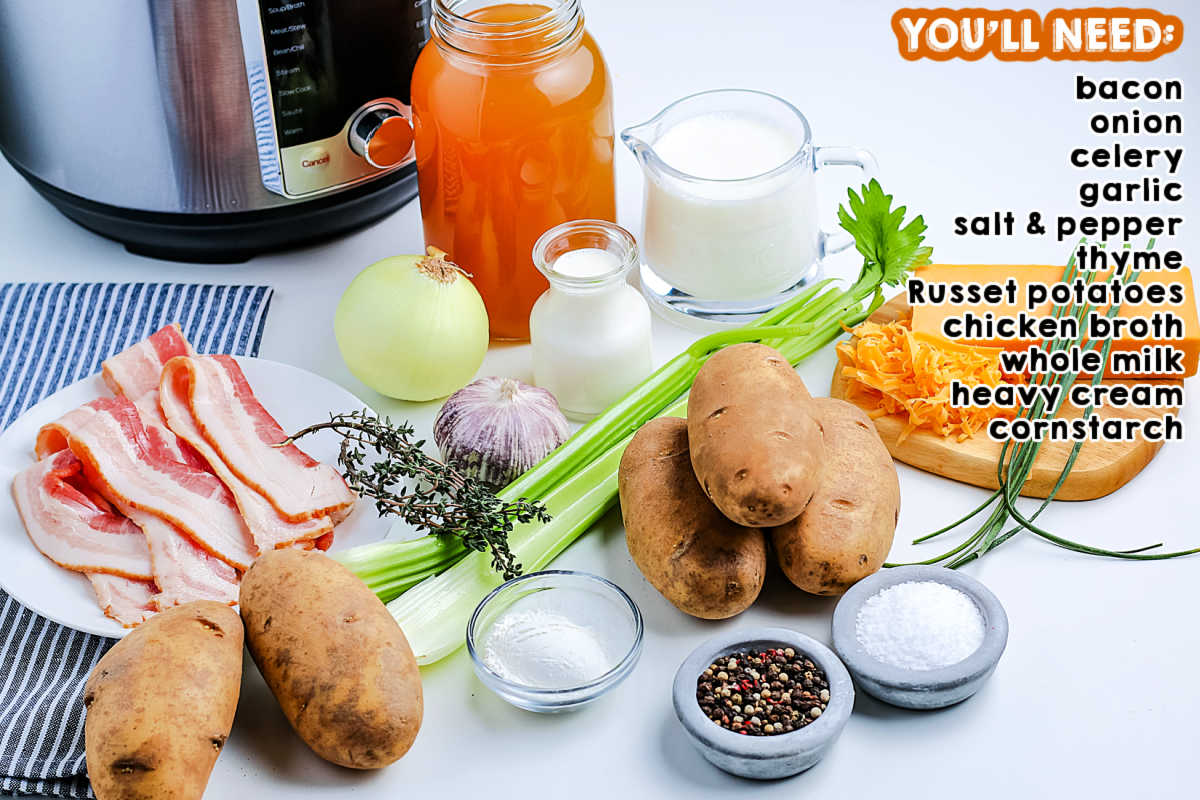 All of the ingredients needed to make Instant Pot Potato Soup.