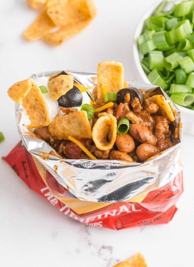 An overhead picture of a finished Walking Taco.