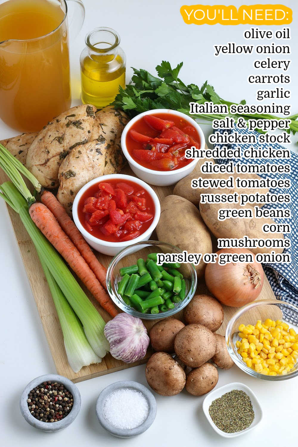 All of the ingredients needed to make this Chicken Vegetable Soup recipe.