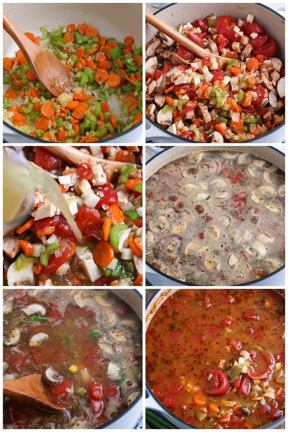 A picture collage of how to make Chicken Vegetable Soup.