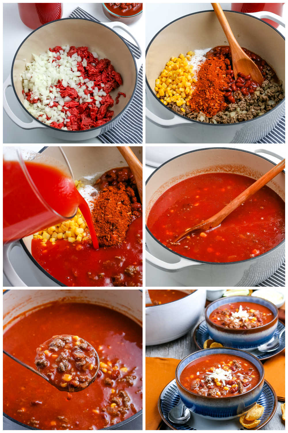 A picture collage of how to make Taco Soup.