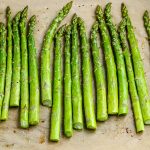 The finished Asparagus Roasted in the Oven on a baking sheet.