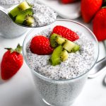 A close up picture of the finished Chia Pudding in a glass.