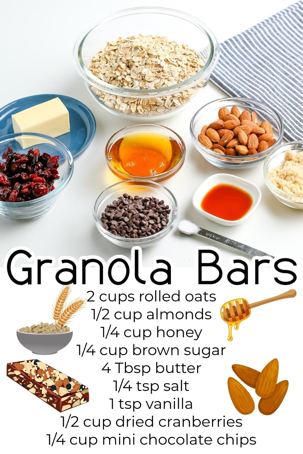 All of the ingredients needed to make this Homemade Granola Bar Recipe.