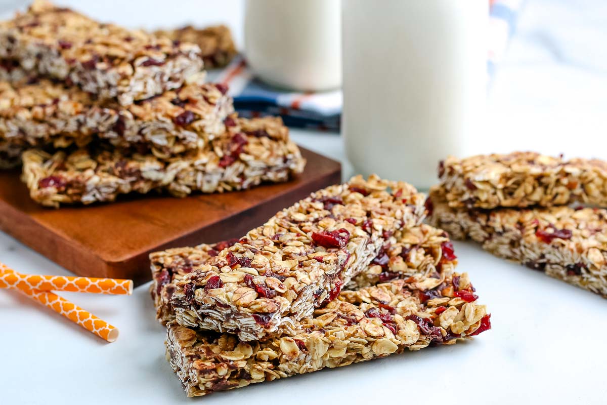 Homemade Granola Bars stacked on top of each other.