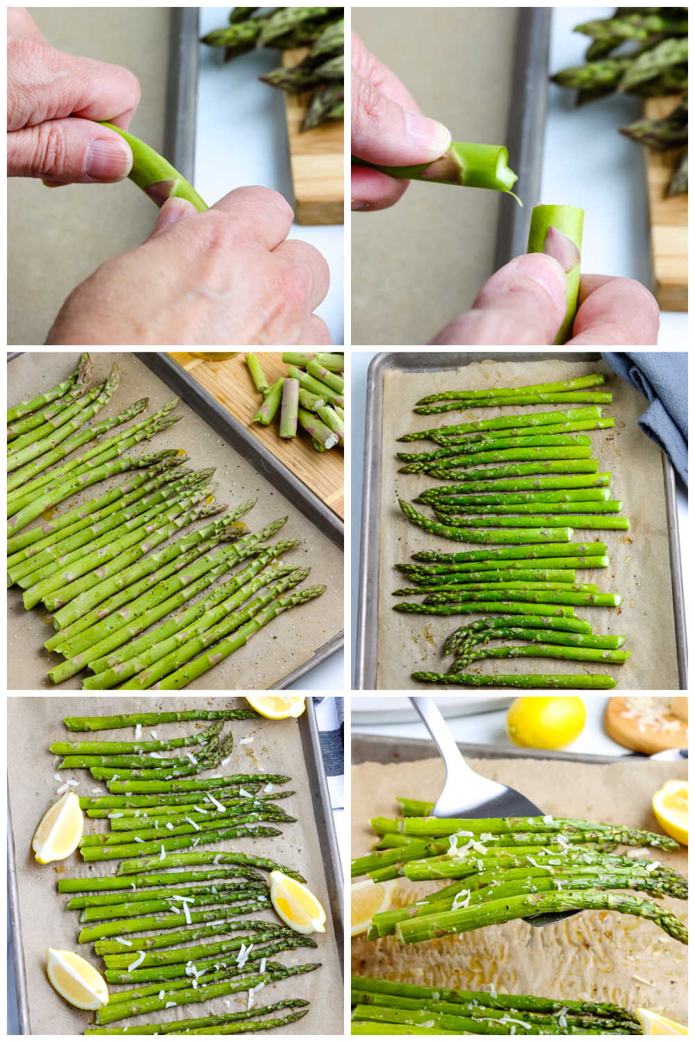 A picture collage of how to make Asparagus in the Oven.