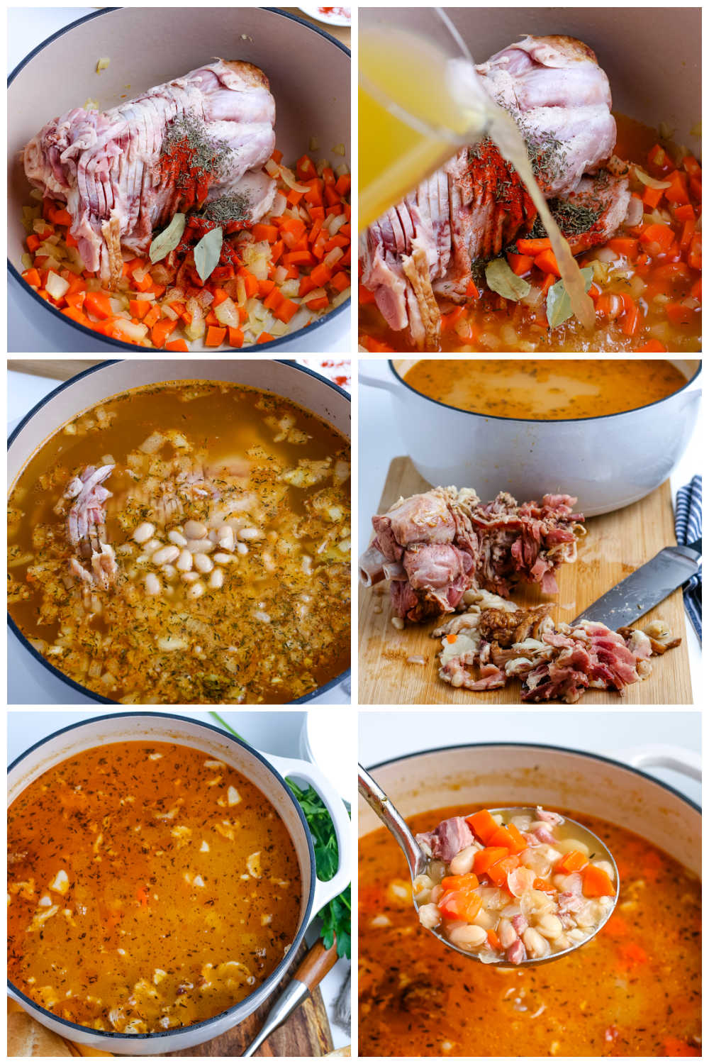 A picture collage of how tomato Ham and Bean Soup recipe.