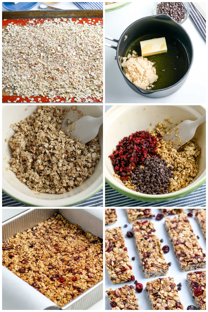 A picture collage of how to make Homemade Granola Bars.