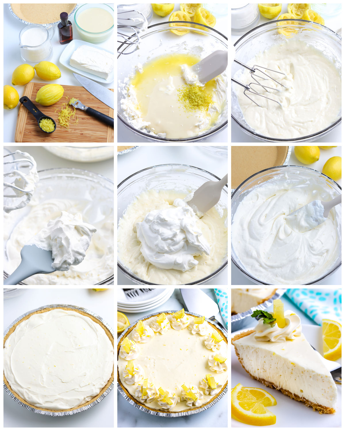 A picture collage of how to make this Lemon Icebox Pie recipe.