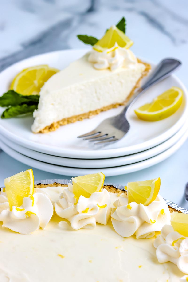 A close up picture of the entire Lemon Icebox Pie.