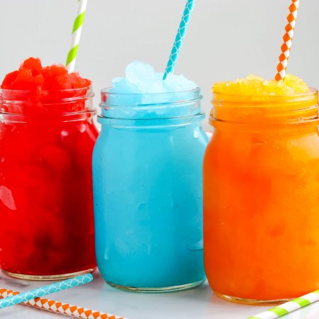 Three Copycat Sonic Slushes lined up next to each other.