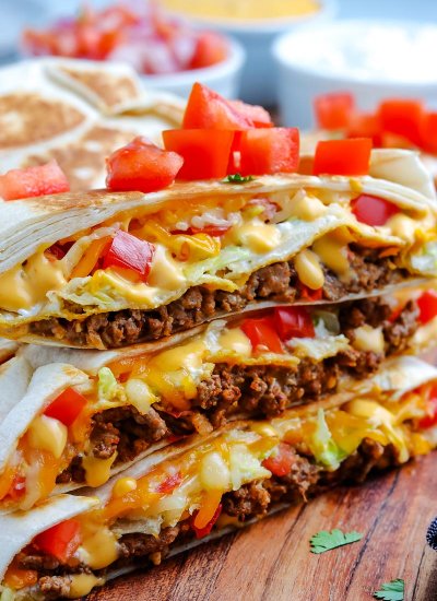 A close up picture of a copycat Taco Bell Crunchwrap.
