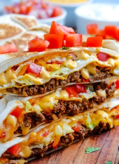 A close up picture of a copycat Taco Bell Crunchwrap.