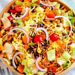 An overhead picture of the finished Dorito Taco Salad.