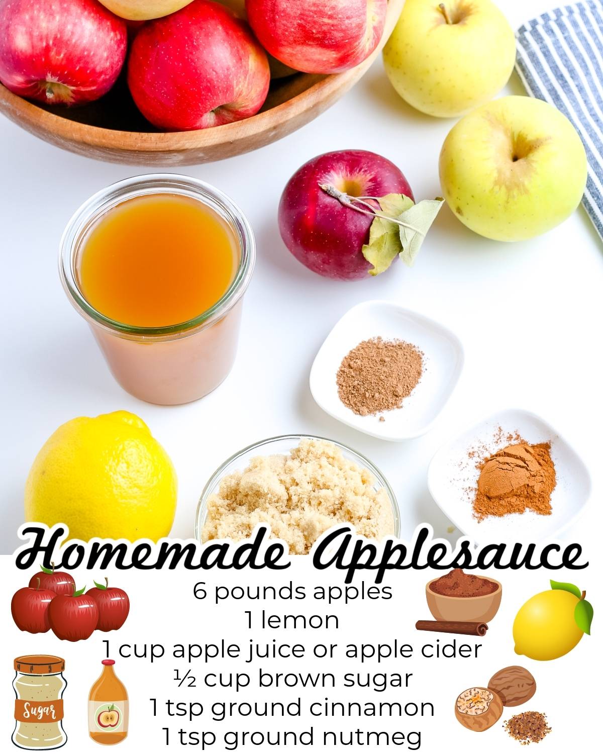 All of the ingredients needed to make this homemade applesauce recipe.