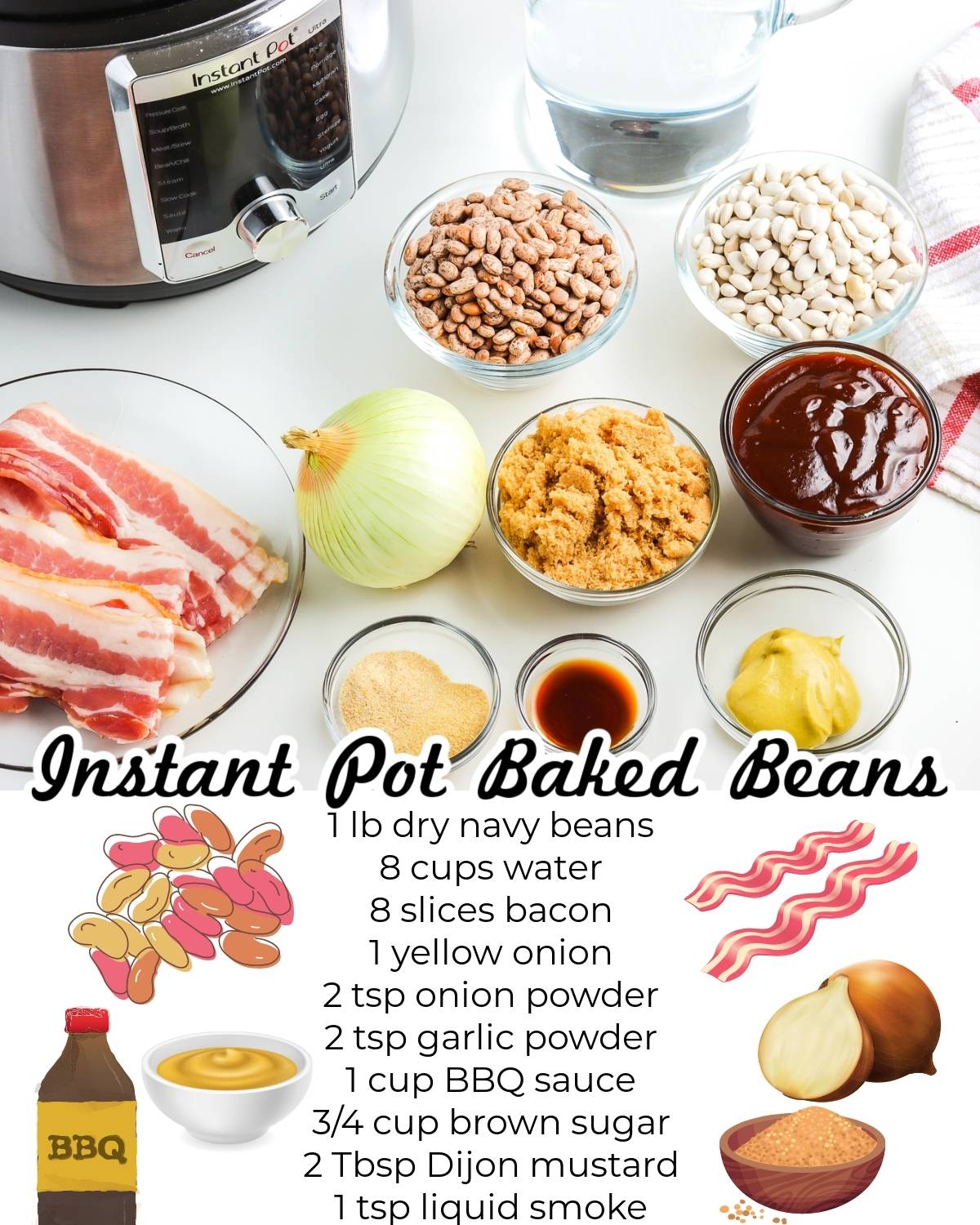 All of the ingredients needed to make this Instant Pot Baked Beans recipe.