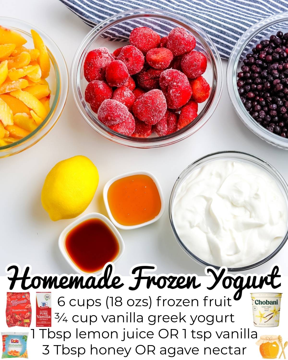 All of the ingredients needed to make this Homemade Frozen Yogurt recipe.