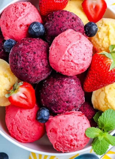 An overhead picture of scooped frozen yogurt.