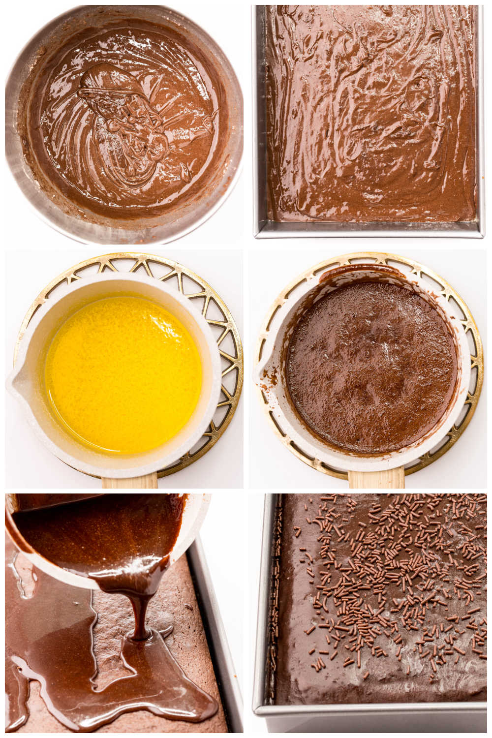A picture collage of how to make this Dr Pepper Cake recipe.