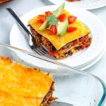 Mexican Lasagna on a white plate.
