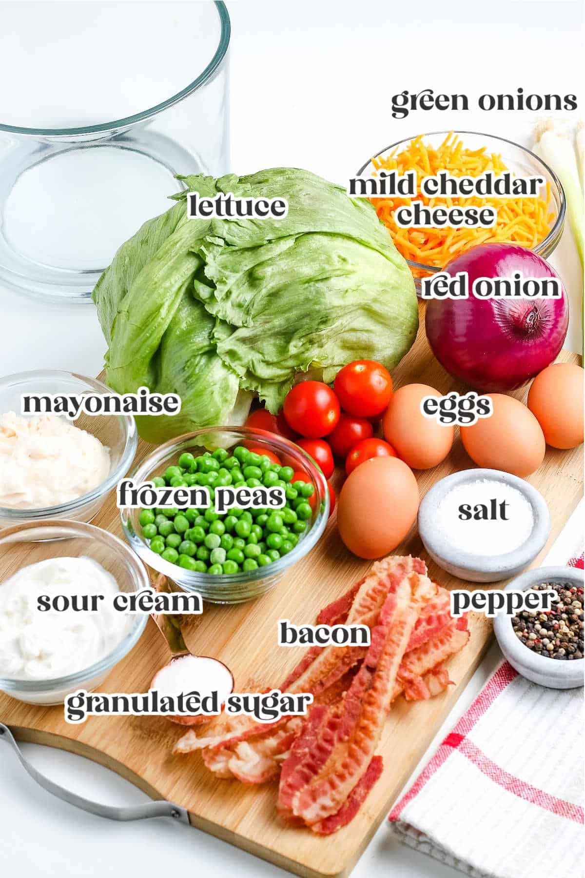 ingredients for making Seven Layer Salad with text overlay