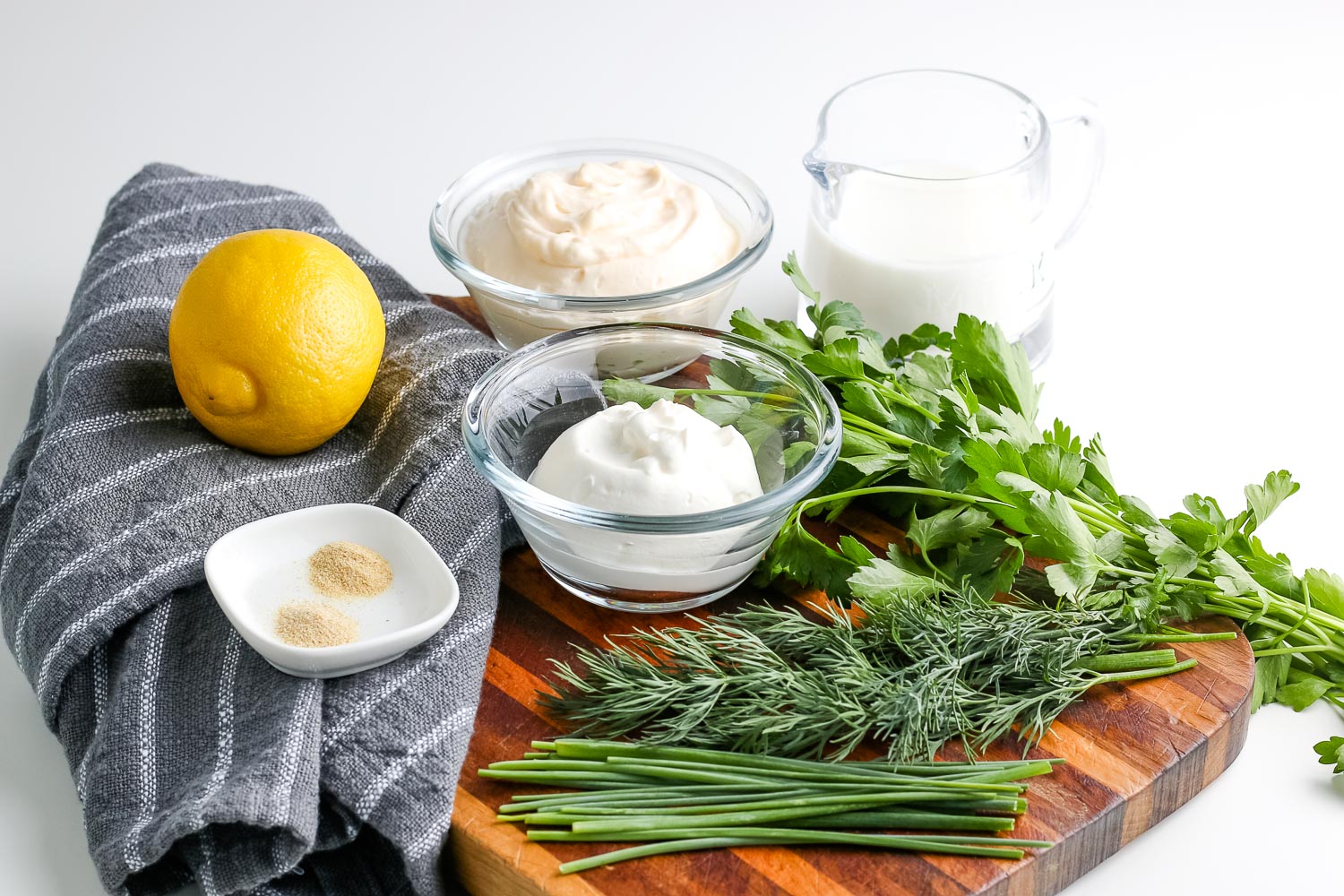 All of the ingredients needed to make this Homemade Ranch Dressing recipe.