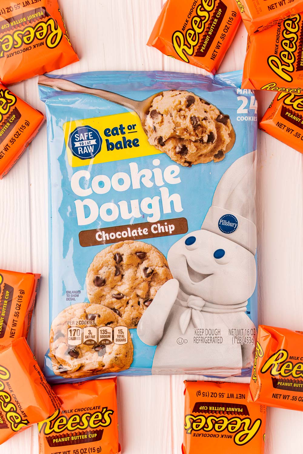 All of the ingredients needed to make this Reese's Stuffed Cookie recipe.