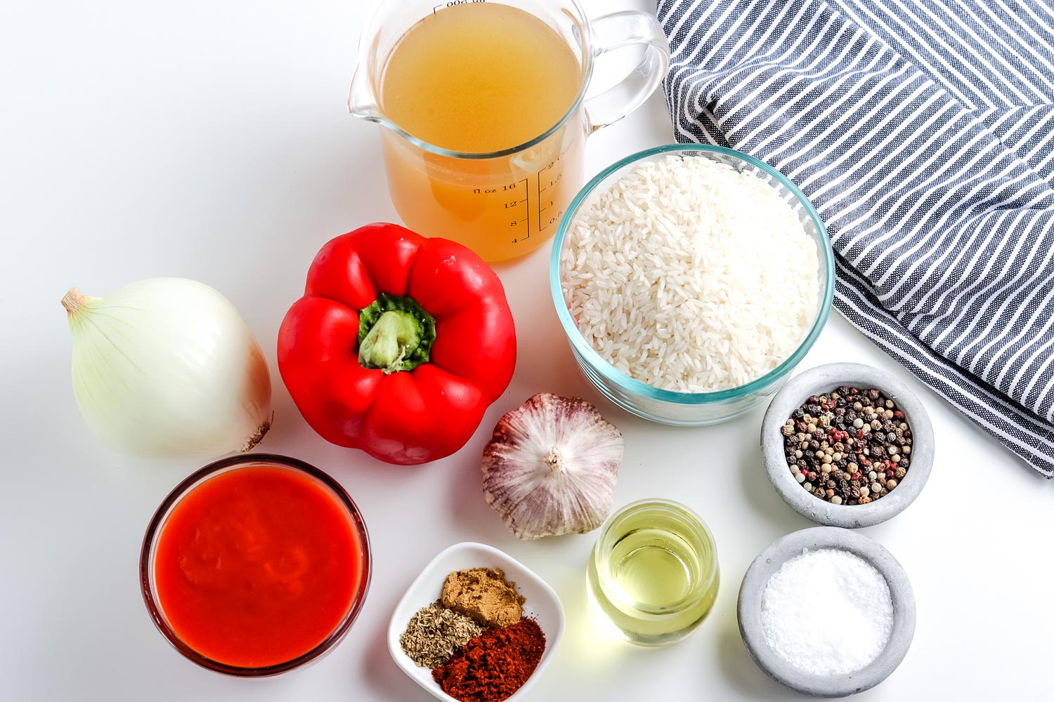 All of the ingredients needed to make this Spanish Rice recipe