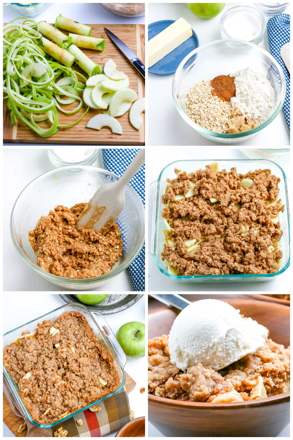A picture collage of how to make this Easy Apple Crisp recipe.