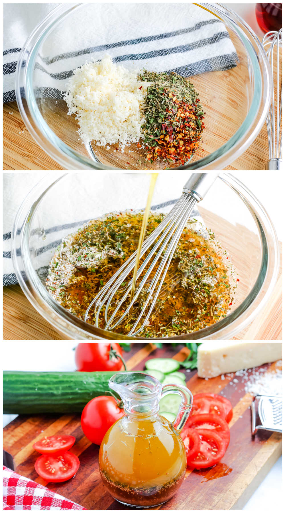 A picture collage of how to make homemade Italian dressing.