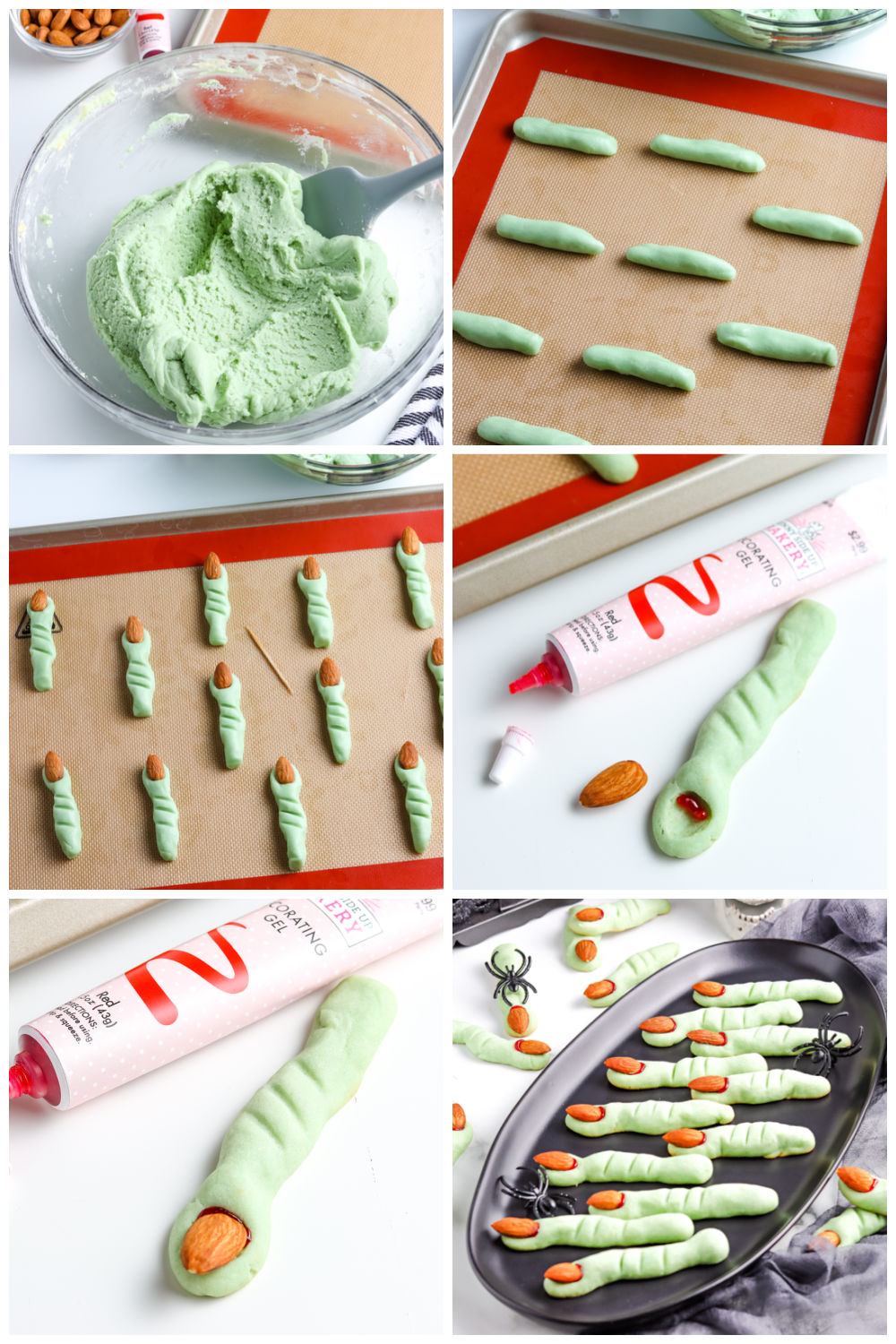 A picture collage showing how to make this Witch Finger Cookies recipe.