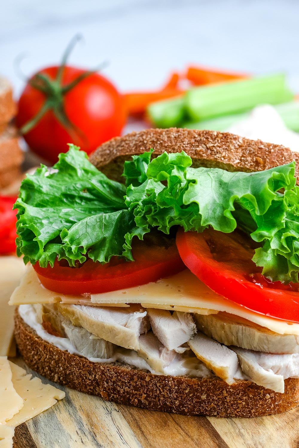 A close up picture of the finished Leftover Turkey Sandwich.