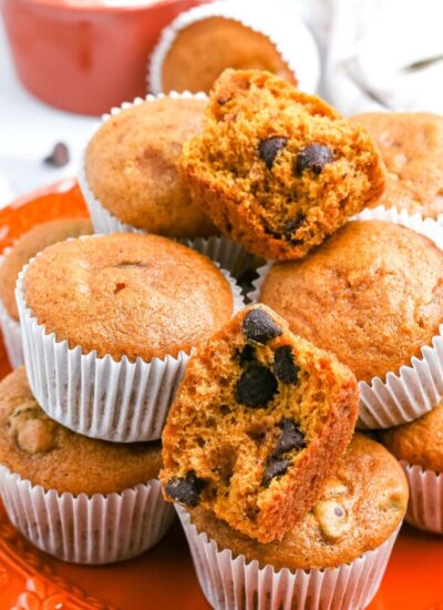 A close up picture of a muffin split in half.