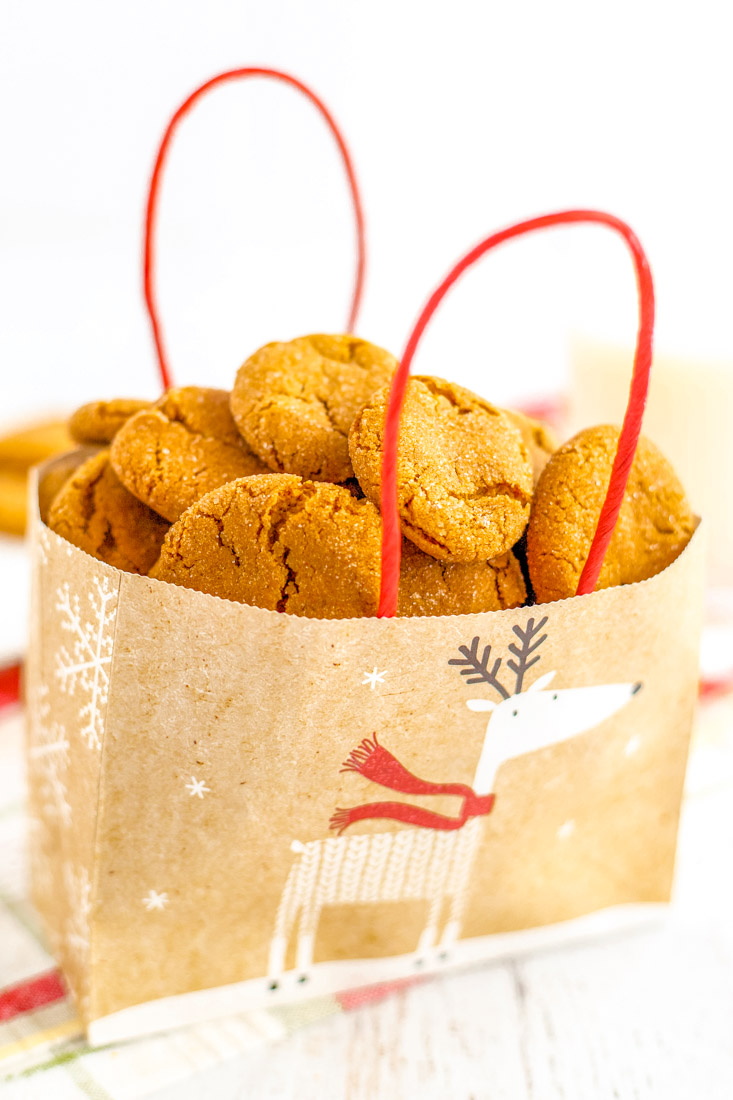 The finished gingersnap cookie recipe in a bag for gifting.