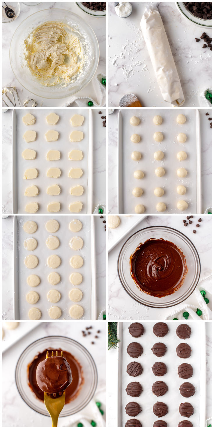 A picture collage showing how to make this peppermint patty candy recipe.