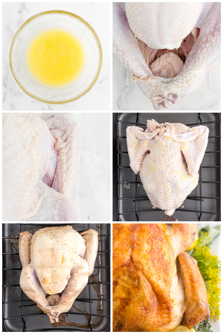 A picture collage showing how to make this roast turkey recipe.
