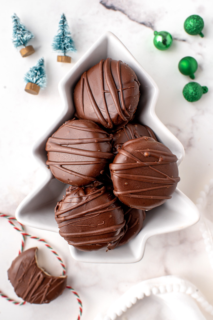 The finished Peppermint Patties recipe in a white serving dish.