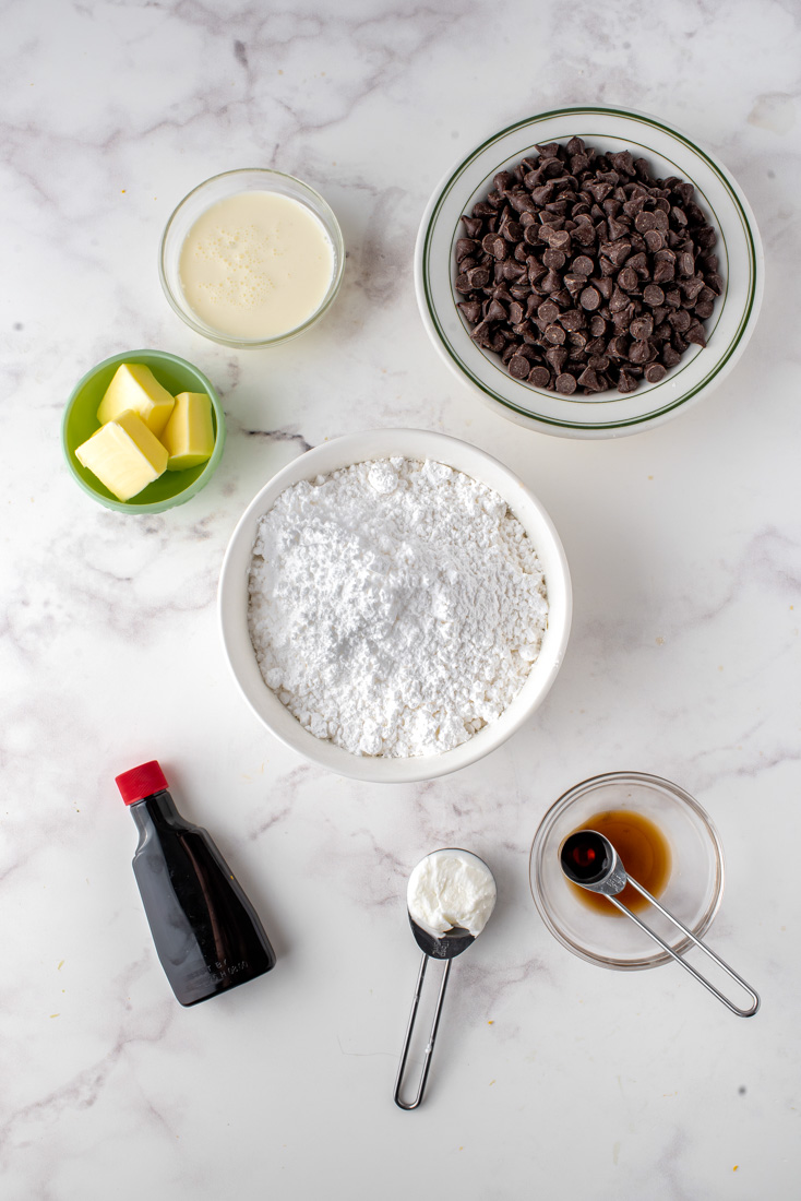 An overhead shot of all the ingredients needed to make this Peppermint Patty Candy recipe.