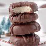 A close up of a stack of Peppermint Patty Candies.