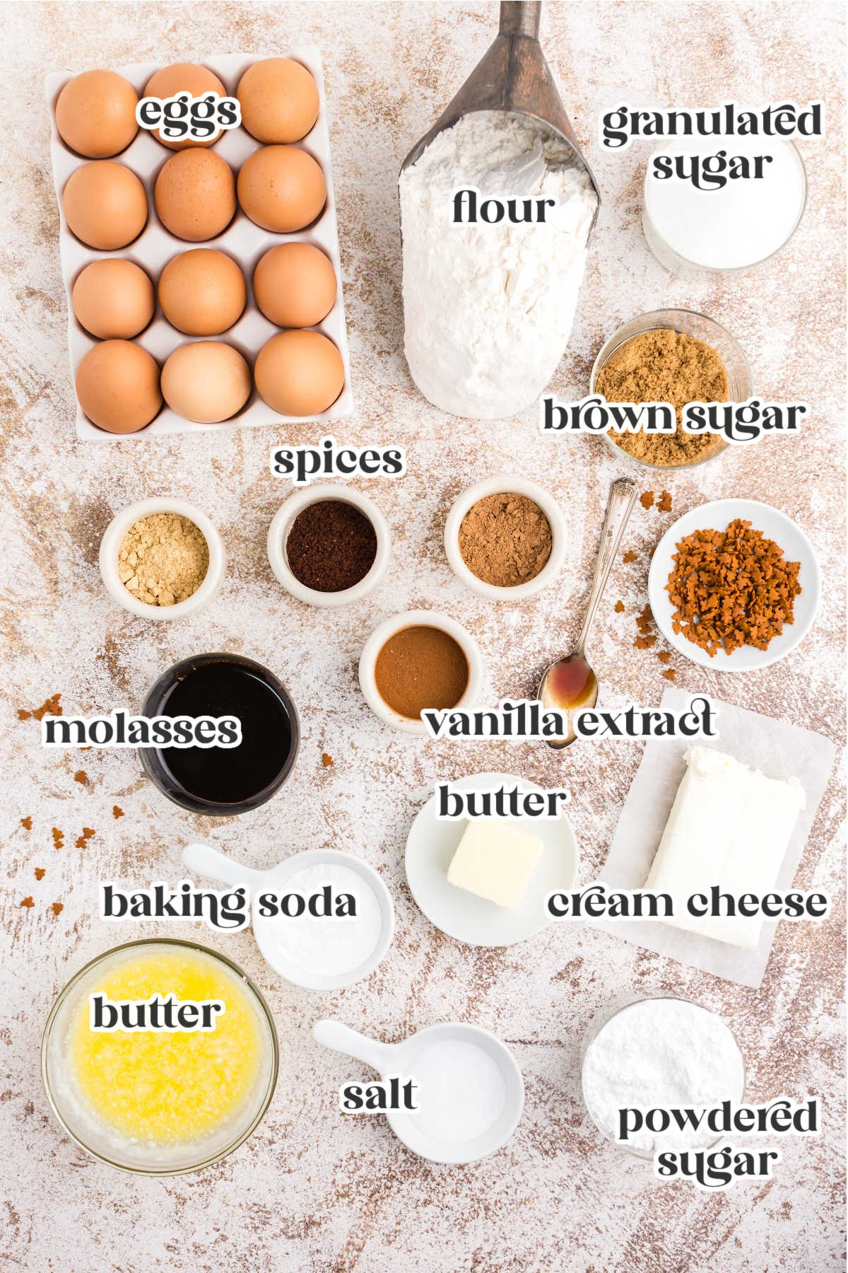 ingredients for making gingerbread bars with text overlay