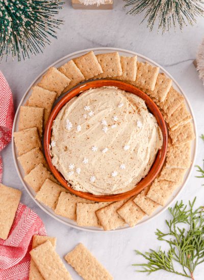 An overhead picture of the finished Gingerbread Dip in a serving bowl.