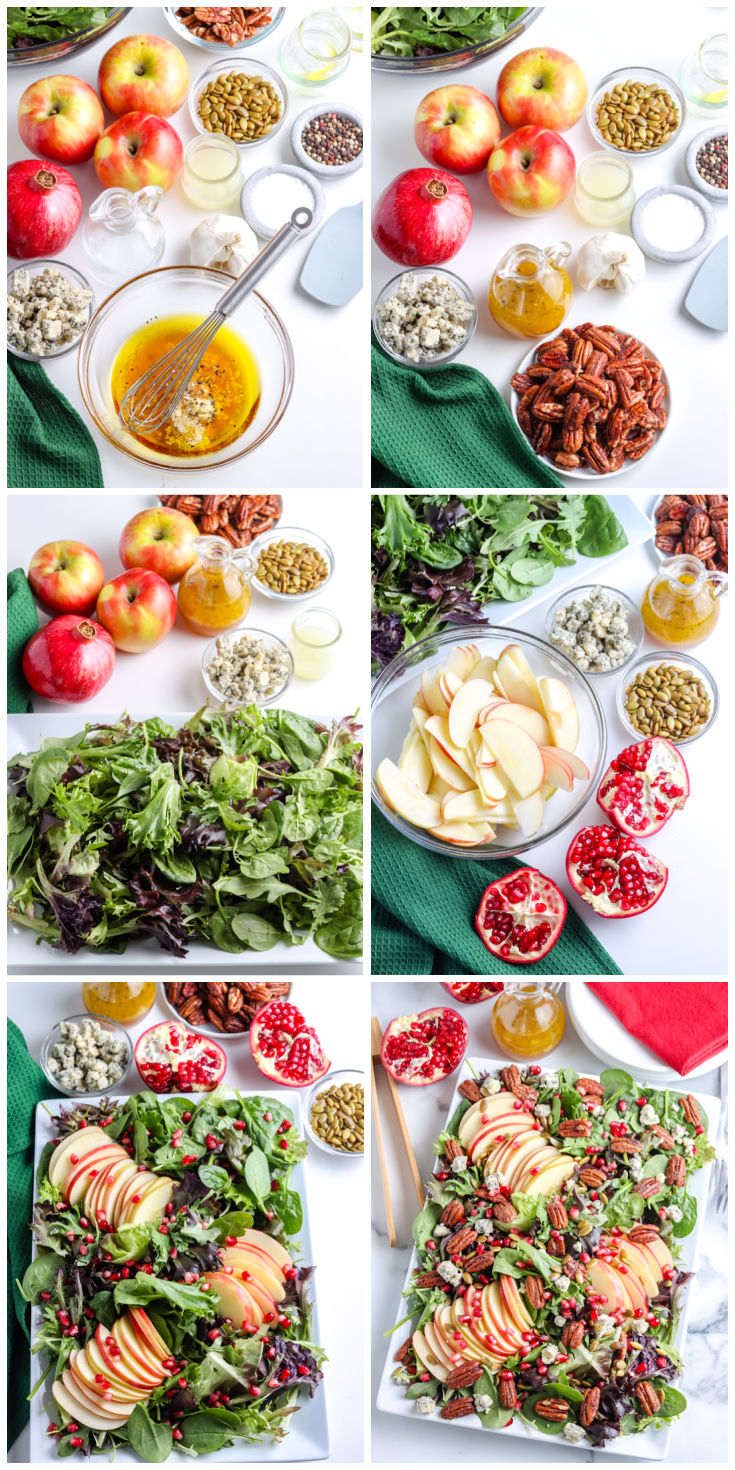 A picture collage showing how to make this Pomegranate Salad.