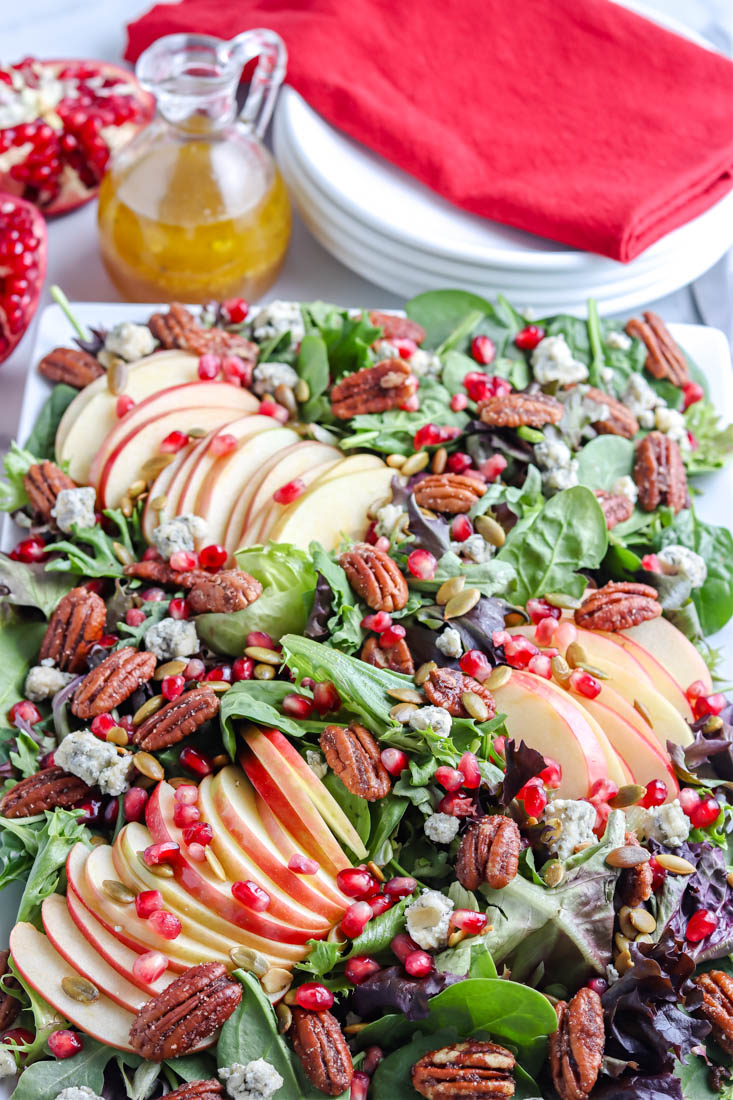 The finished Pomegranate Salad on a serving platter. 