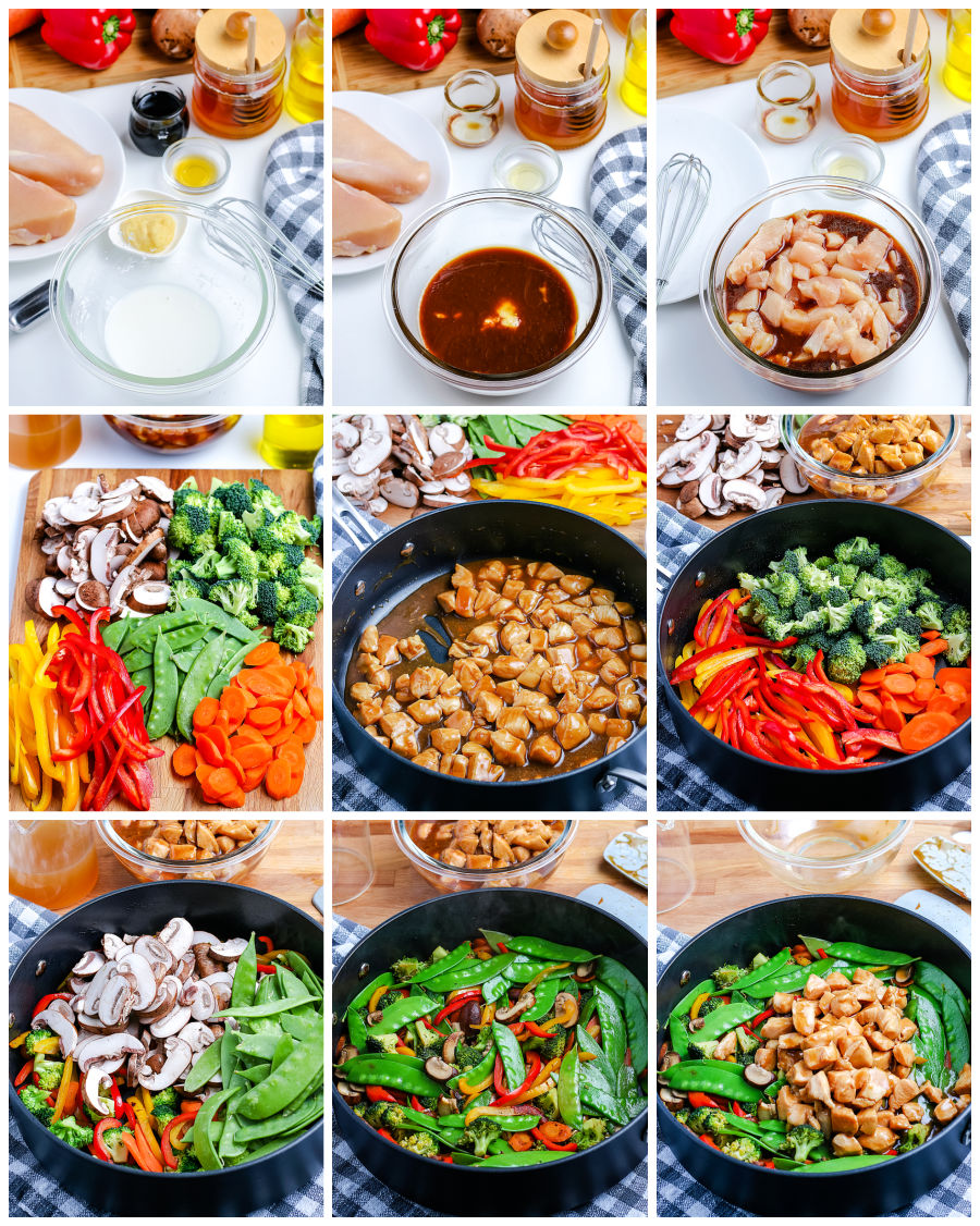 A picture collage showing how to make this Chicken And Peppers Stir Fry.