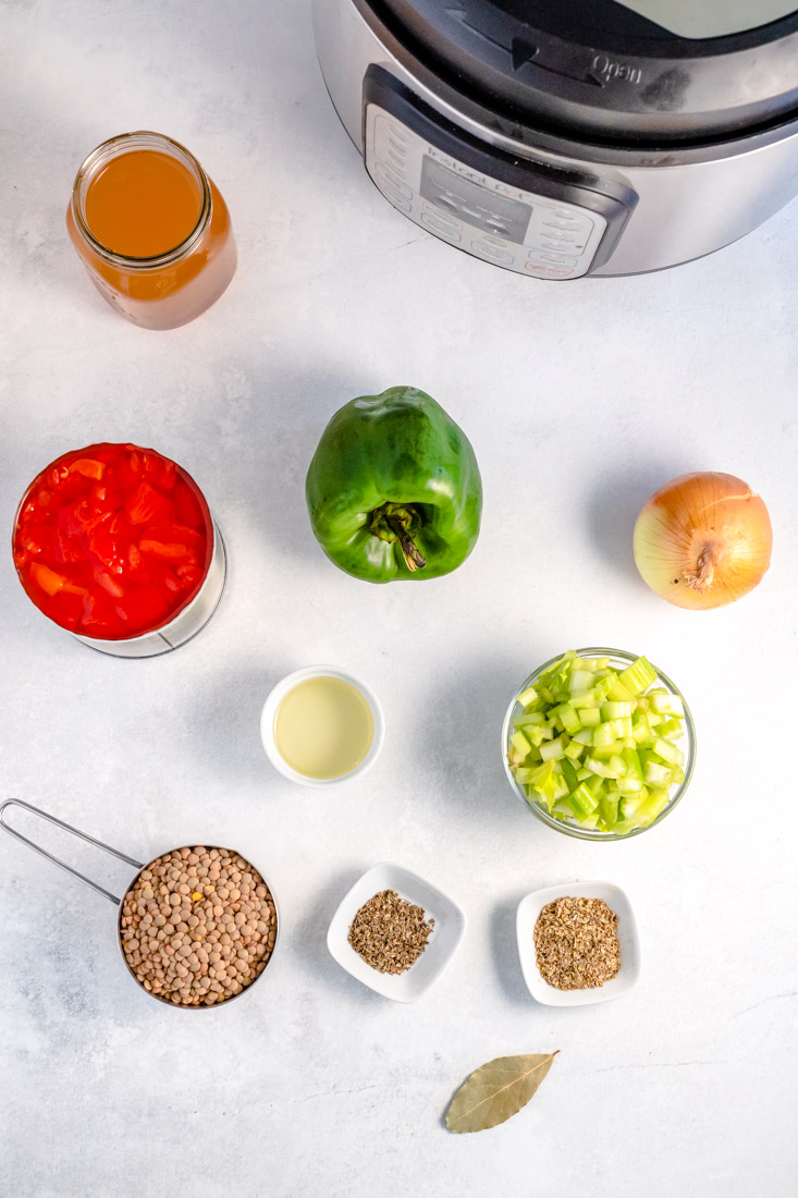 All of the ingredients needed to make this Instant Pot Lentil Bolognese recipe.