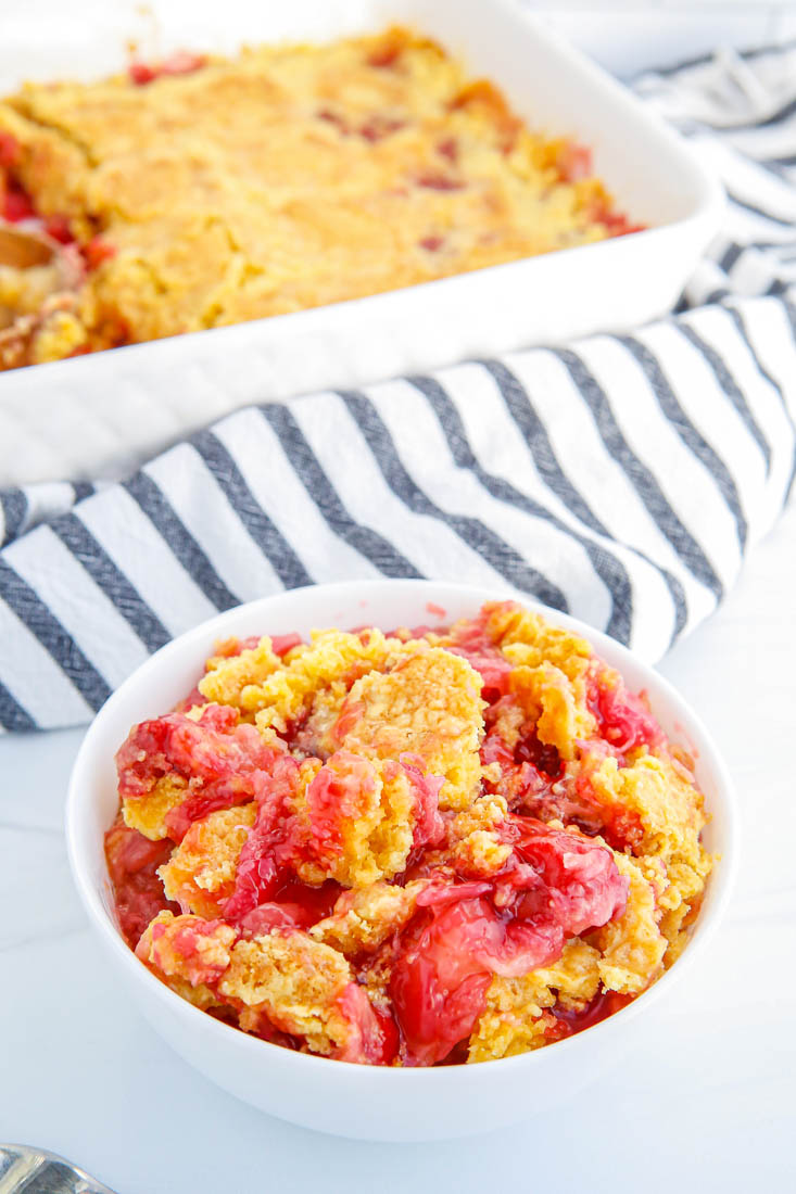 The finished Cherry Pineapple Dump Cake warm from the oven.