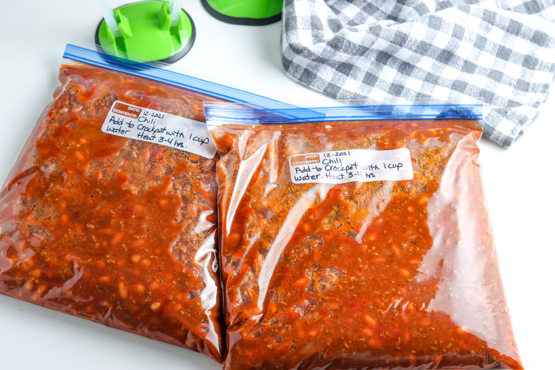 A picture of the freezer chili in freezer bags.